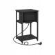 Stolik nocny z listwą zasilającą SONGMICS – 3 półki, USB, do 30 kg, czarny