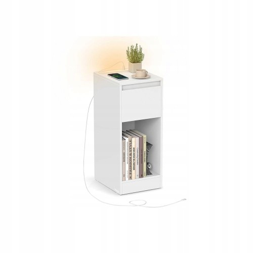 Stolik nocny LED VASAGLE – USB-A, USB-C, wąski, szuflada, biały