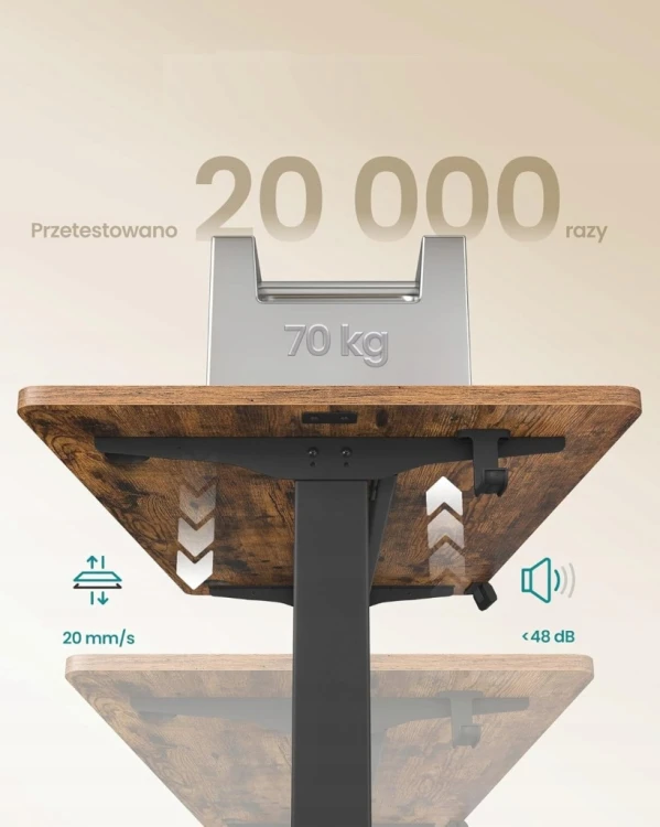 Biurko elektryczne 100 x 60 cm wysokość 72-120 cm, rustykalny brąz SONGMICS