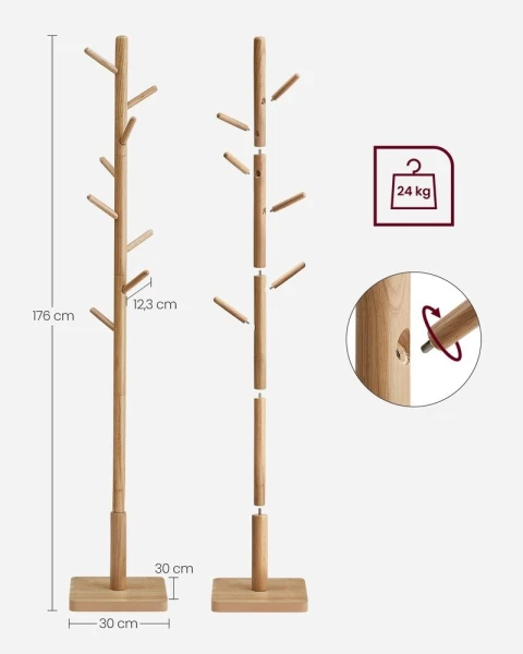 Wieszak stojący SONGMICS - drewniany, regulowany, do 24 kg, naturalny beż