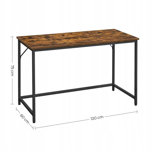 Biurko prostokątne vintage brąz z czarnym stelażem 120 x 60 cm VASAGLE