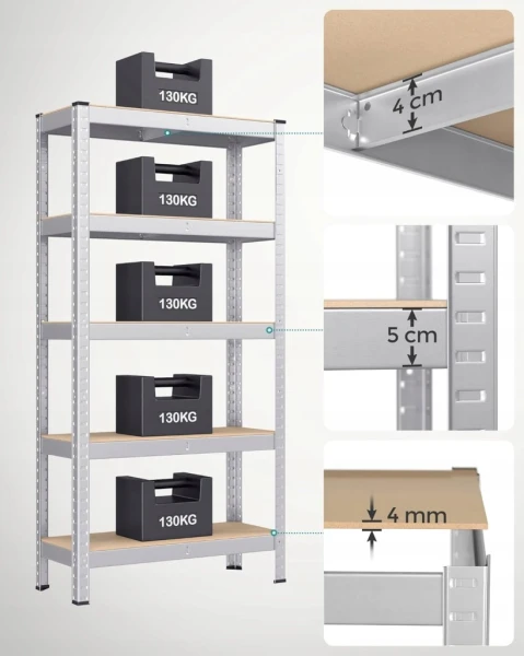 Regał magazynowy na narzędzia SONGMICS metalowy, 5 półek do 130 kg każda