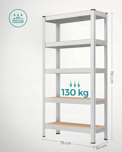 Regał magazynowy na narzędzia SONGMICS metalowy, 5 półek do 130 kg każda