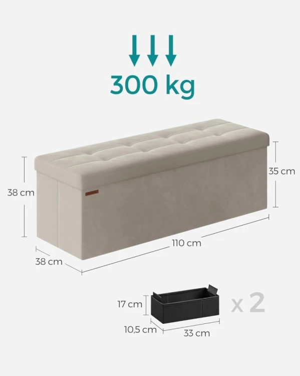 Pufa skrzynia siedzisko SONGMICS 131L, do 300 kg, aksamit, kremowo-biała