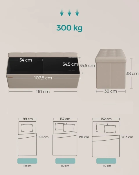 Pufa skrzynia siedzisko SONGMICS 131L, do 300 kg, skóra PU camelowy brąz