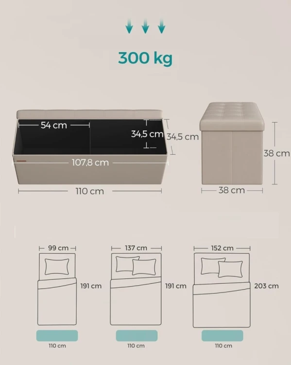 Pufa skrzynia siedzisko SONGMICS 131L, do 300 kg, skóra PU camelowy brąz