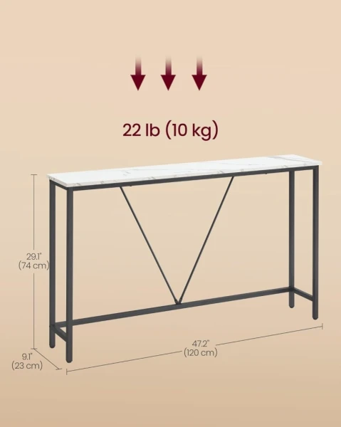 Stolik konsolowy, konsola 120 x 23 x 74 cm loft biały marmur VASAGLE