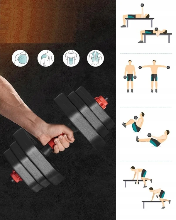 Hantle bitumiczne 10 kg SONGMICS regulowane, zestaw 3w1, sztanga