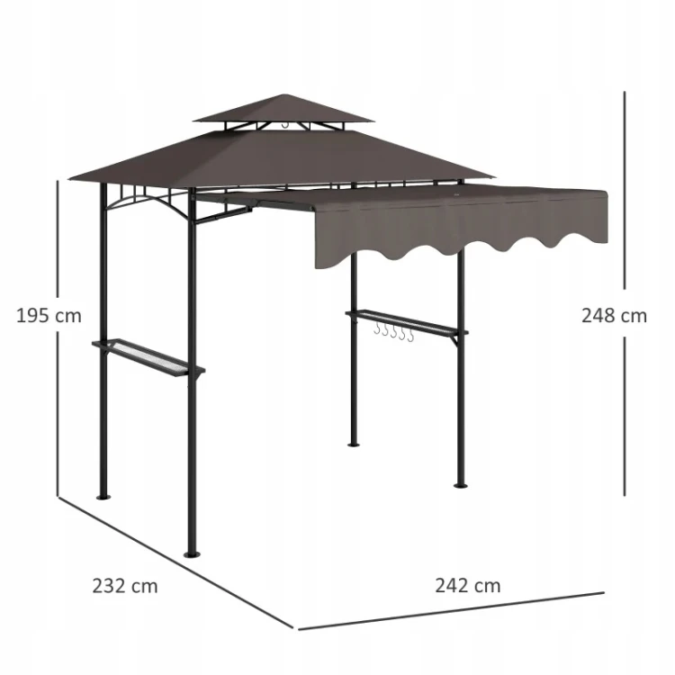 Pawilon grillowy 242x232 cm altana grillowa z dachem Outsunny kolor kawa