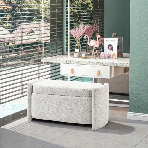 Ławka z pojemnikiem HOMCOM tapicerowana kremowa 105 x 44 x 45,5 cm