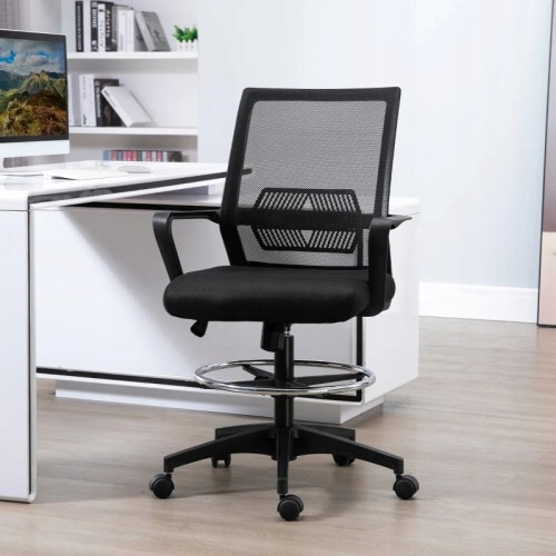 Fotel biurowy ergonomiczny z podnóżkiem Vinsetto krzesło obrotowe, czarny