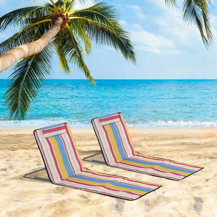 Leżaki plażowe składane z poduszką Outsunny zestaw 2 szt. kolorowe