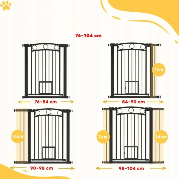 Bramka dla psa i kota 96 cm regulowana 76-104 cm PawHut czarna