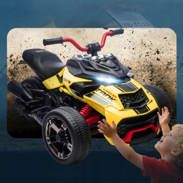 Quad elektryczny dla dzieci AIYAPLAY 12V ATV 3-kołowy MP3 LED żółty
