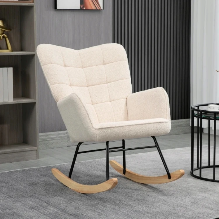 Fotel bujany z podłokietnikami HOMCOM polar baranek beżowy