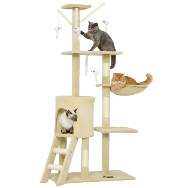 Drapak dla kota PawHut 134 cm z domkiem, legowiskiem, platformą, beżowy