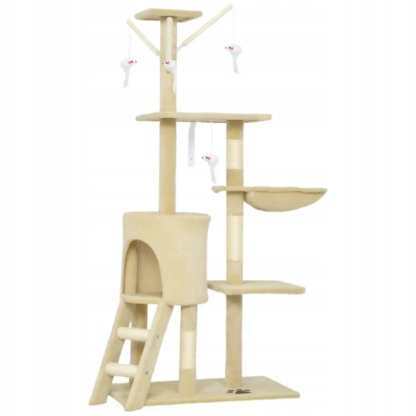Drapak dla kota PawHut 134 cm z domkiem, legowiskiem, platformą, beżowy
