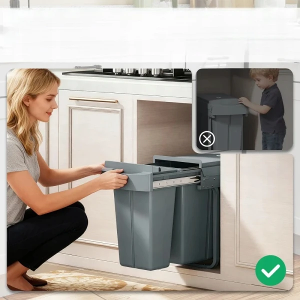Kosz na śmieci do zabudowy 30L HOMCOM 20+10L wysuwany szary