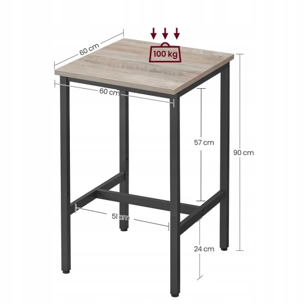 Stół barowy kuchenny loft VASAGLE 60 x 60 x 90 cm szaro-czarny
