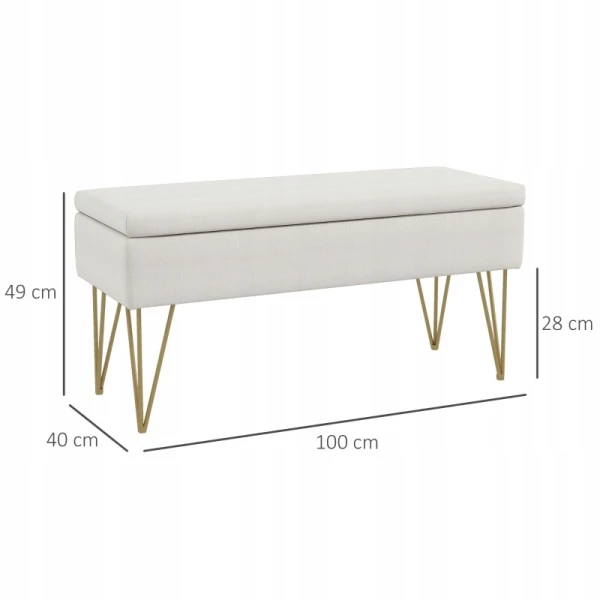Ławka tapicerowana z pojemnikiem 100 x 40 cm kremowa ze schowkiem HOMCOM