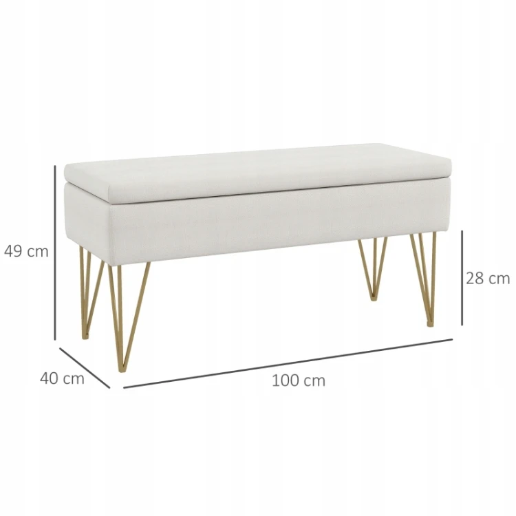 Ławka tapicerowana z pojemnikiem 100 x 40 cm kremowa ze schowkiem HOMCOM
