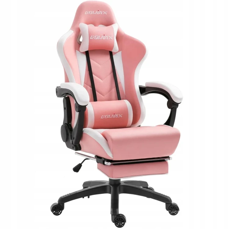 Fotel gamingowy Dowinx Racing Series 6688 różowo-biały