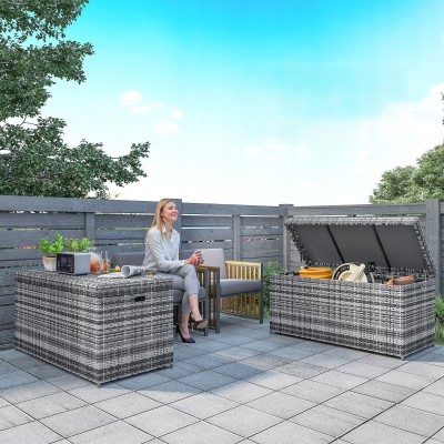 Skrzynia ogrodowa 380L rattan PE 130 x 61 x 65 cm ciemnoszara Outsunny