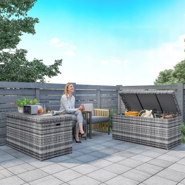 Skrzynia ogrodowa 380L rattan PE 130 x 61 x 65 cm ciemnoszara Outsunny