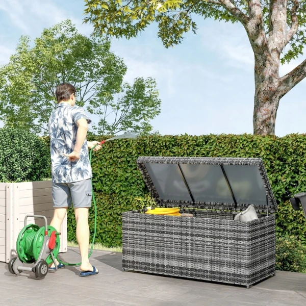 Skrzynia ogrodowa 380L rattan PE 130 x 61 x 65 cm ciemnoszara Outsunny