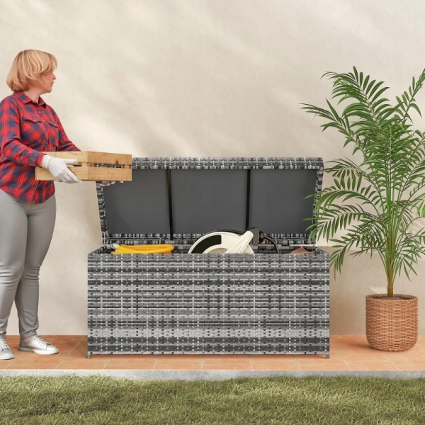 Skrzynia ogrodowa 380L rattan PE 130 x 61 x 65 cm ciemnoszara Outsunny