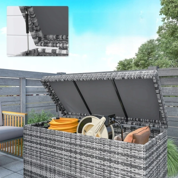 Skrzynia ogrodowa 380L rattan PE 130 x 61 x 65 cm ciemnoszara Outsunny
