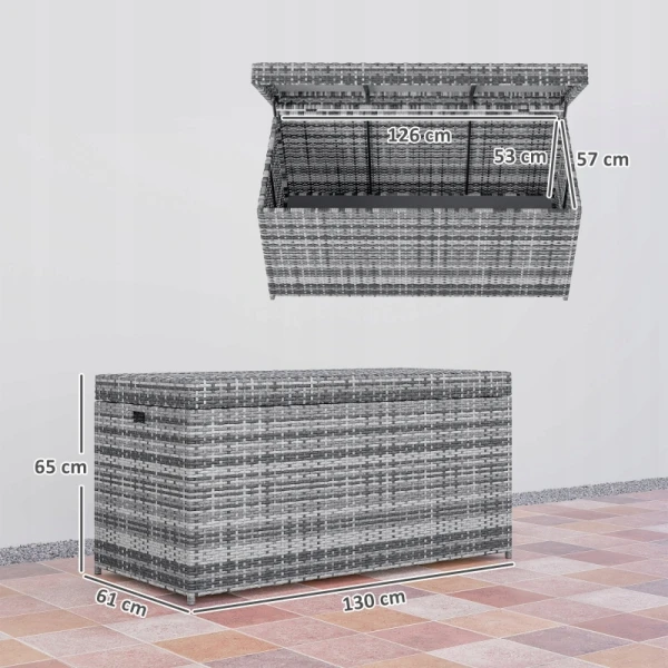 Skrzynia ogrodowa 380L rattan PE 130 x 61 x 65 cm ciemnoszara Outsunny