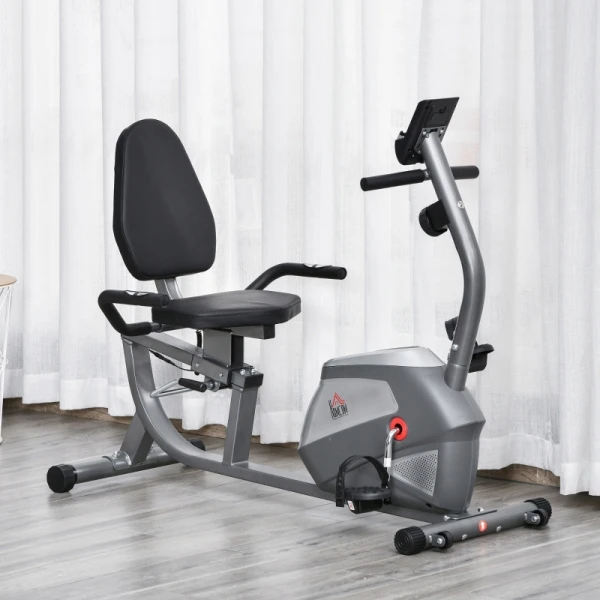 Rower treningowy magnetyczny 8 poziomów LCD HOMCOM szaro-srebrny