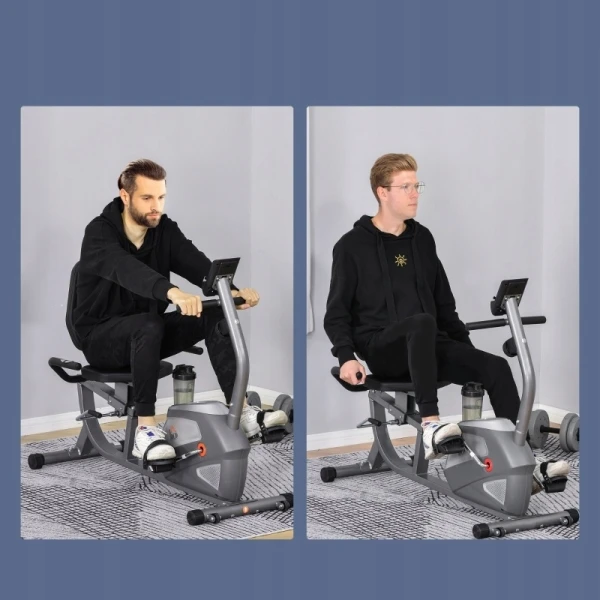 Rower treningowy magnetyczny 8 poziomów LCD HOMCOM szaro-srebrny