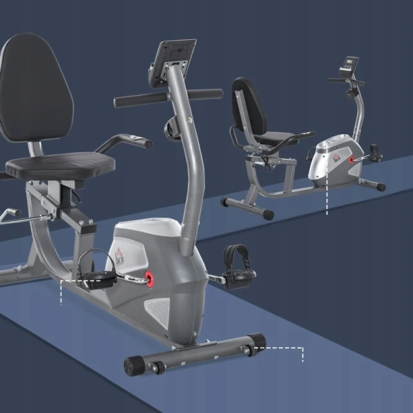 Rower treningowy magnetyczny 8 poziomów LCD HOMCOM szaro-srebrny