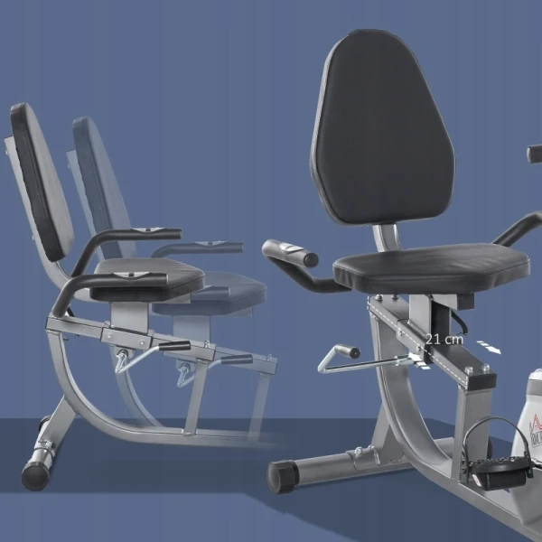 Rower treningowy magnetyczny 8 poziomów LCD HOMCOM szaro-srebrny