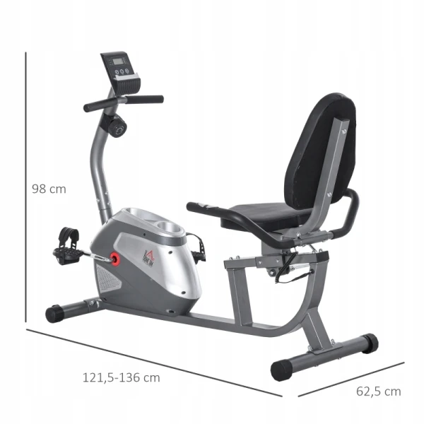 Rower treningowy magnetyczny 8 poziomów LCD HOMCOM szaro-srebrny