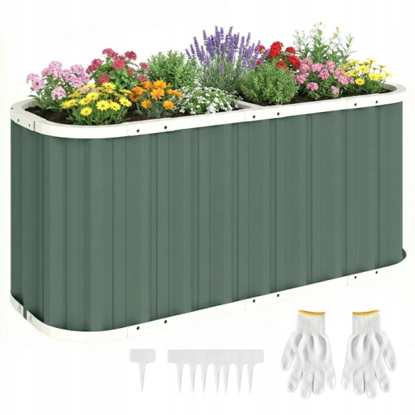 Skrzynia podwyższona metalowa zielona 136 x 53 x 61 cm warzywnik Outsunny