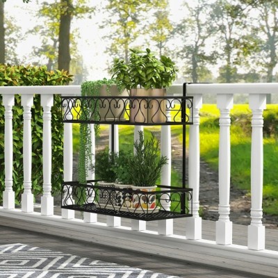 Kwietnik na balustradę COSTWAY balkonowy 2 poziomy metal czarny