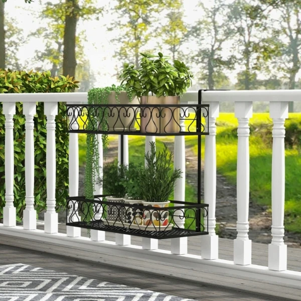 Kwietnik na balustradę COSTWAY balkonowy 2 poziomy metal czarny