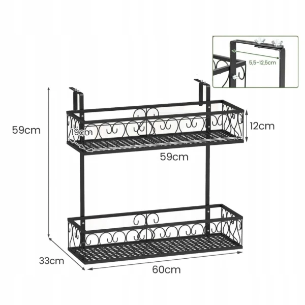 Kwietnik na balustradę COSTWAY balkonowy 2 poziomy metal czarny
