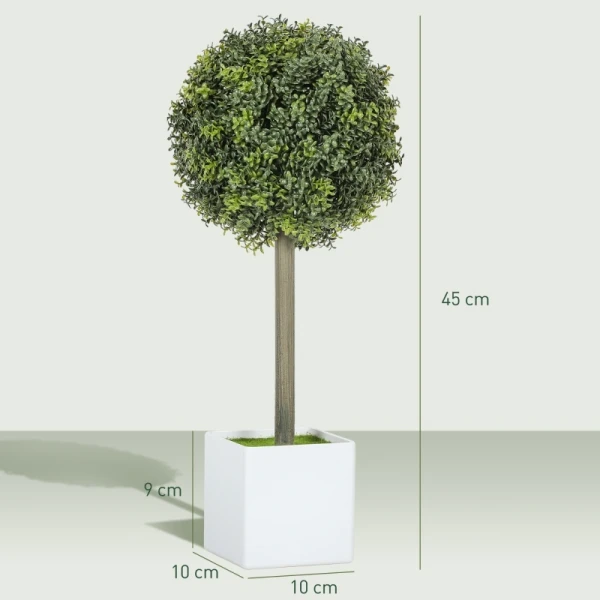 Sztuczne rośliny zestaw 2 szt. bukszpan kule 45 cm w białej donicy HOMCOM