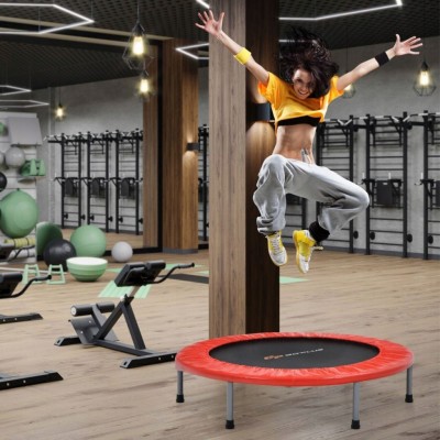 Trampolina fitness COSTWAY 101 cm do 150 kg składana z uchwytem czerwona