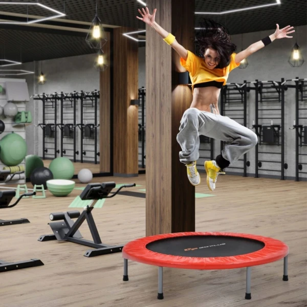 Trampolina fitness COSTWAY 101 cm do 150 kg składana z uchwytem czerwona