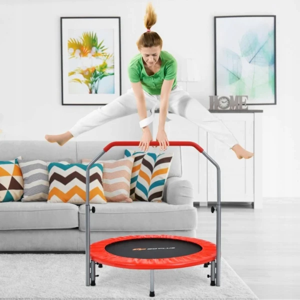 Trampolina fitness COSTWAY 101 cm do 150 kg składana z uchwytem czerwona