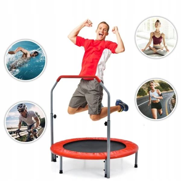 Trampolina fitness COSTWAY 101 cm do 150 kg składana z uchwytem czerwona