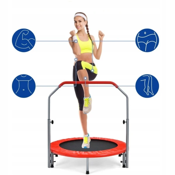 Trampolina fitness COSTWAY 101 cm do 150 kg składana z uchwytem czerwona