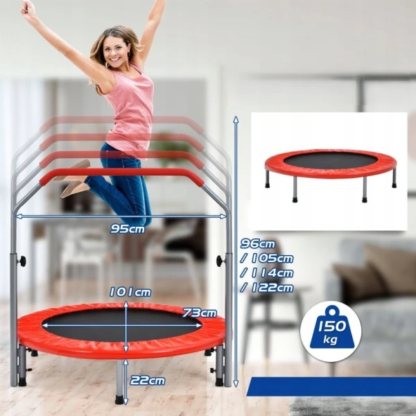 Trampolina fitness COSTWAY 101 cm do 150 kg składana z uchwytem czerwona