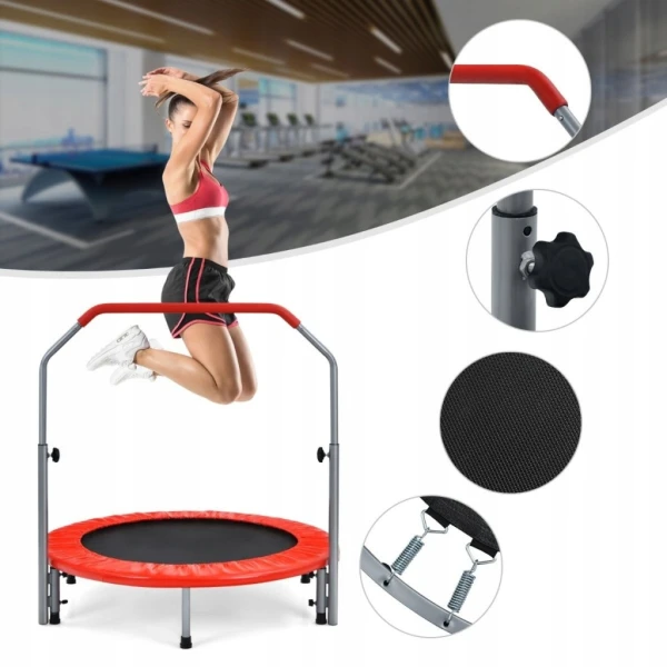 Trampolina fitness COSTWAY 101 cm do 150 kg składana z uchwytem czerwona