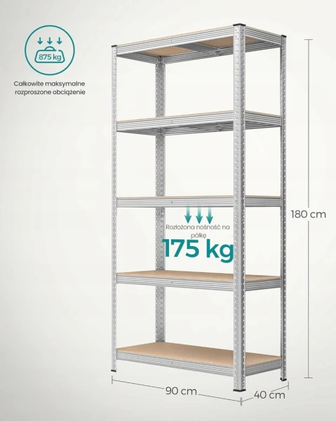 Regał metalowy SONGMICS zestaw 2 szt. 5 poziomów do 875 kg srebrny